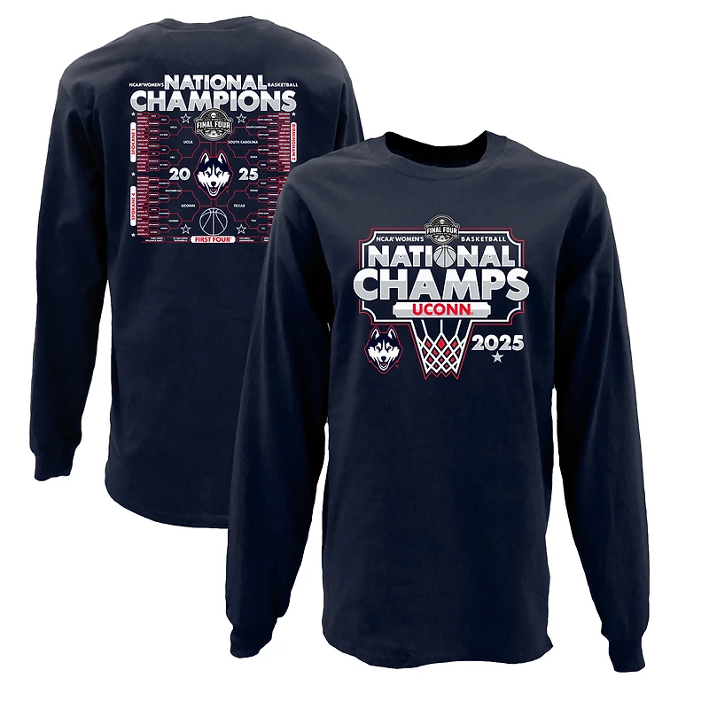 Men's Blue 84  Navy UConn Huskies 2025 NCAA Women's Basketball National Champions Bracket Long Sleeve T-Shirt