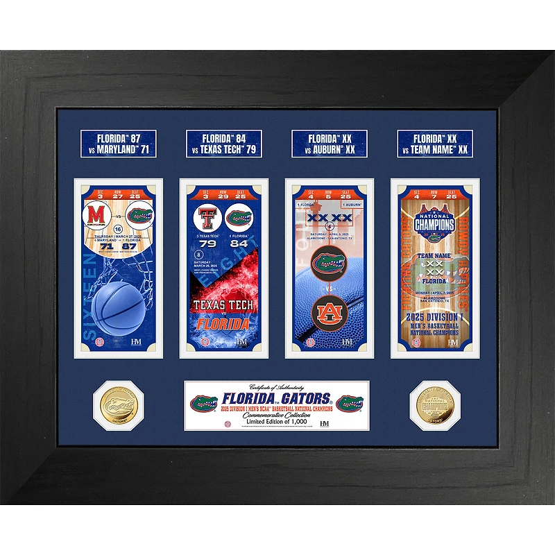 Highland Mint Florida Gators 2025 NCAA Men's Basketball National Champions 18" x 22" Road To Deluxe Ticket Photo Mint