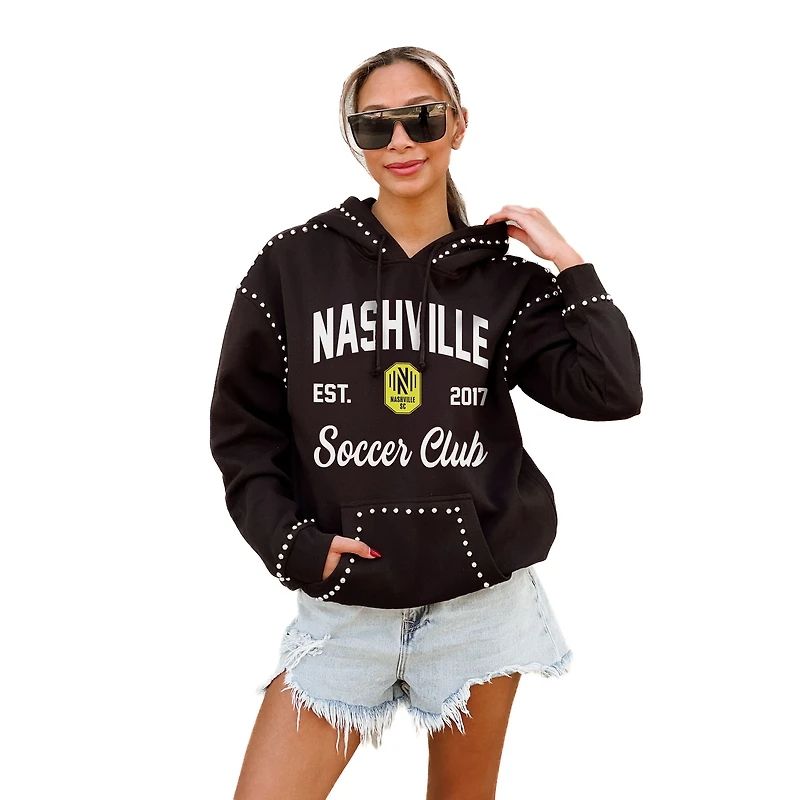 Women's Gameday Couture  Black Nashville SC Catch the Vibe Studded Pullover Hoodie