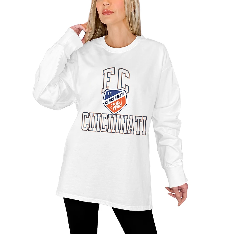 Women's Gameday Couture  White FC Cincinnati Oversized Long Sleeve T-Shirt