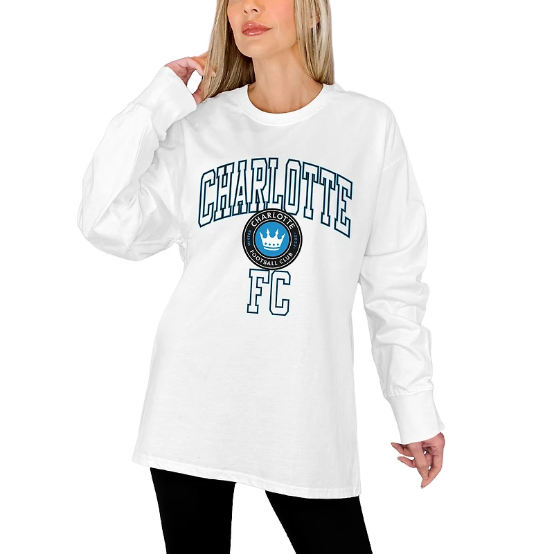 Women's Gameday Couture  White Charlotte FC Oversized Long Sleeve T-Shirt