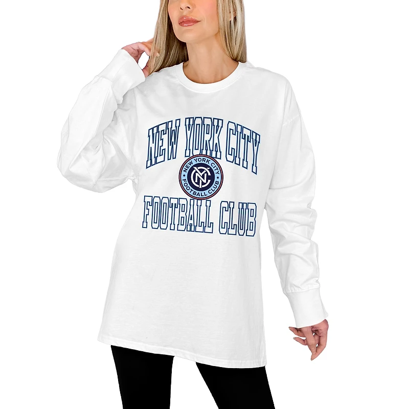 Women's Gameday Couture White New York City FC Oversized Long Sleeve T-Shirt