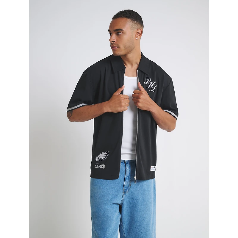 Unisex  Black Philadelphia Eagles Heavy Jersey Zip-Up T-Shirt