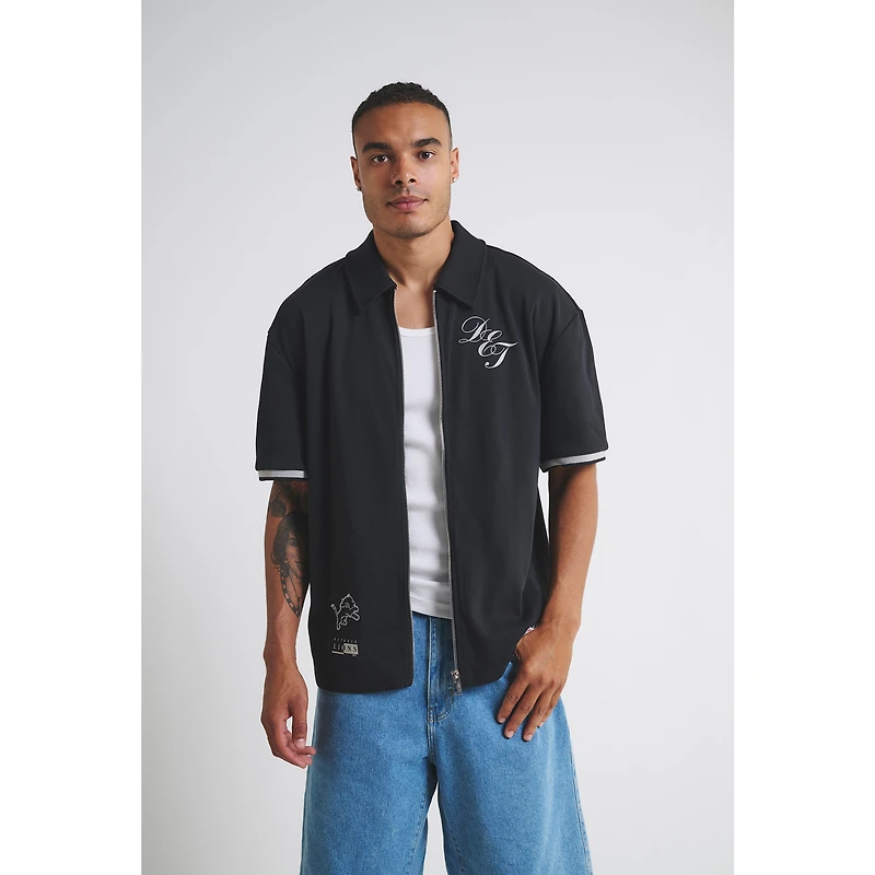 Unisex  Black Detroit Lions Heavy Jersey Zip-Up T-Shirt