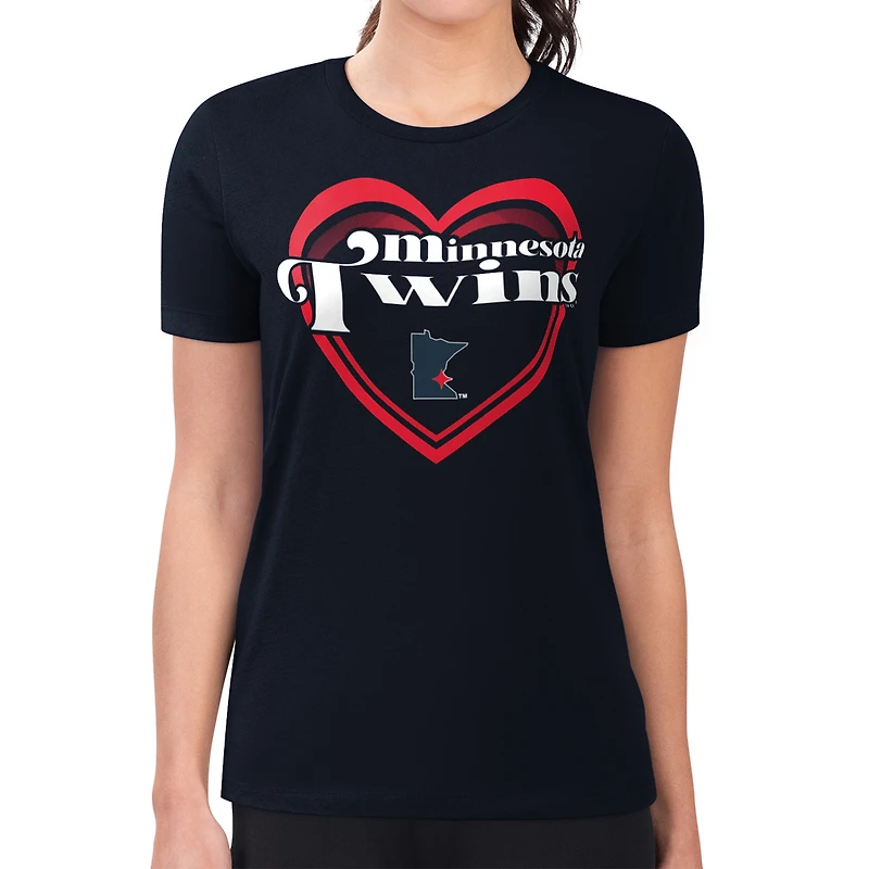 Women's G-III 4Her by Carl Banks  Navy Minnesota Twins Super-Slim Fit Lightweight Double Heart T-Shirt