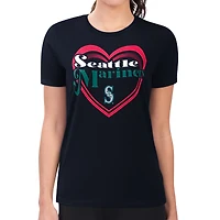 Women's G-III 4Her by Carl Banks  Navy Seattle Mariners Super-Slim Fit Lightweight Double Heart T-Shirt