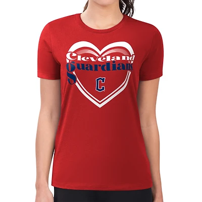 Women's G-III 4Her by Carl Banks Red Cleveland Guardians Super-Slim Fit Lightweight Double Heart T-Shirt