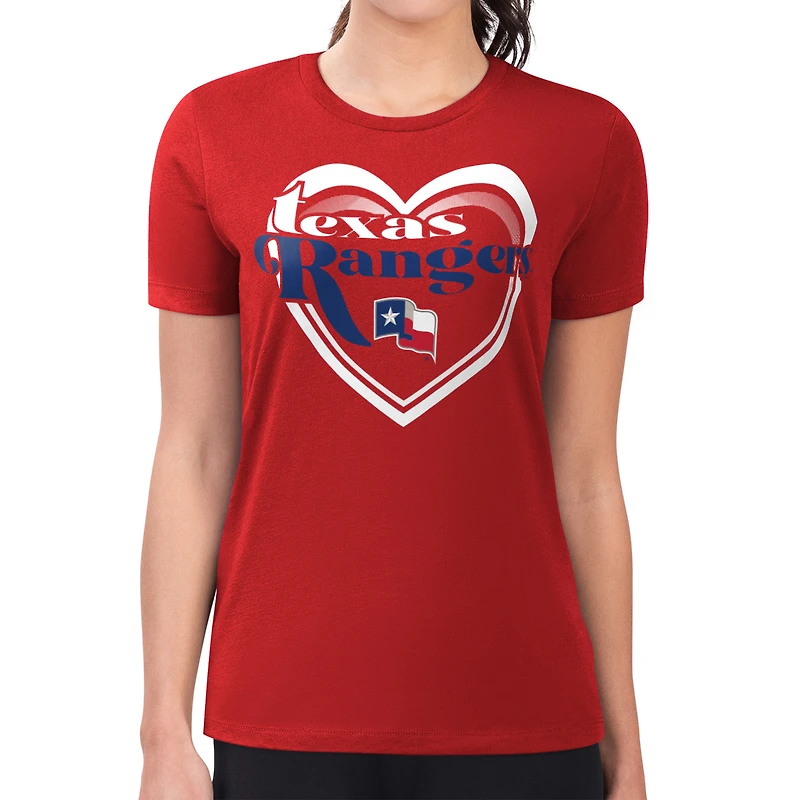 Women's G-III 4Her by Carl Banks Red Texas Rangers Super-Slim Fit Lightweight Double Heart T-Shirt