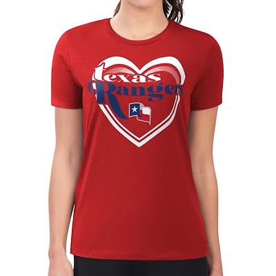 Women's G-III 4Her by Carl Banks  Red Texas Rangers Super-Slim Fit Lightweight Double Heart T-Shirt