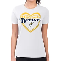 Women's G-III 4Her by Carl Banks  White Milwaukee Brewers Super-Slim Fit Lightweight Double Heart T-Shirt