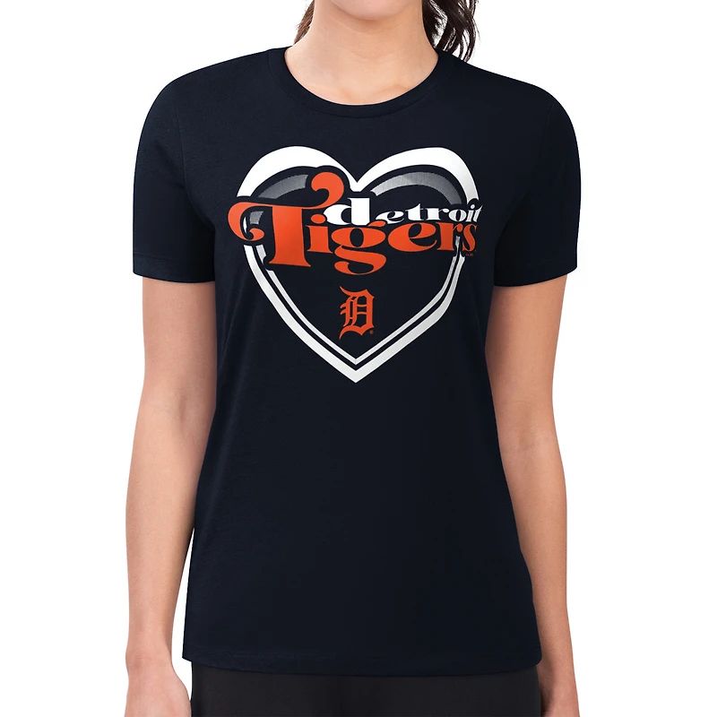 Women's G-III 4Her by Carl Banks  Navy Detroit Tigers Super-Slim Fit Lightweight Double Heart T-Shirt