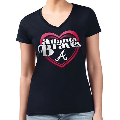 Women's G-III 4Her by Carl Banks  Navy Atlanta Braves Super-Slim Fit Lightweight Double Heart V-Neck T-Shirt