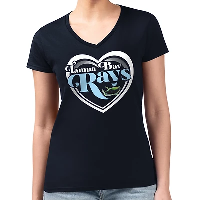Women's G-III 4Her by Carl Banks Navy Tampa Bay Rays Super-Slim Fit Lightweight Double Heart V-Neck T-Shirt
