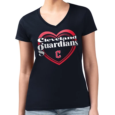 Women's G-III 4Her by Carl Banks  Navy Cleveland Guardians Super-Slim Fit Lightweight Double Heart V-Neck T-Shirt