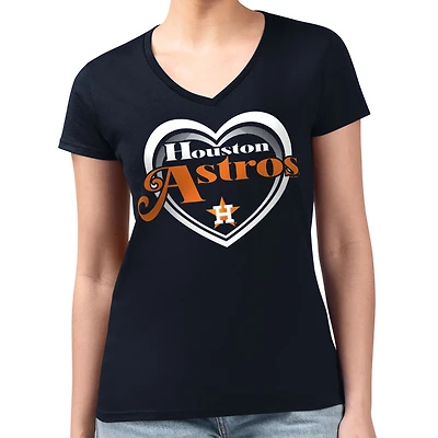 Women's G-III 4Her by Carl Banks  Navy Houston Astros Super-Slim Fit Lightweight Double Heart V-Neck T-Shirt