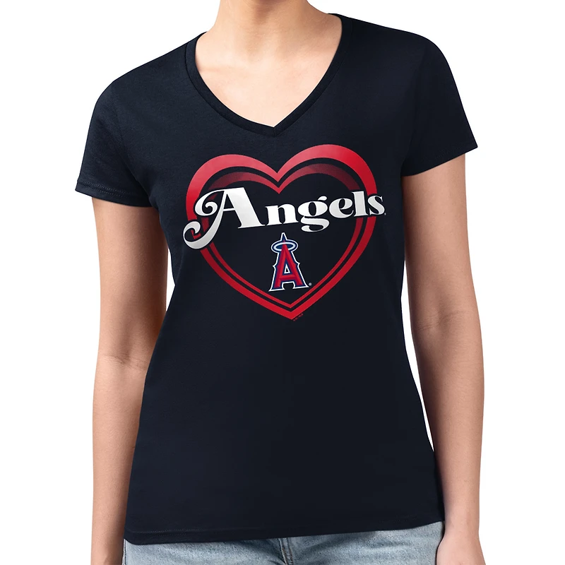 Women's G-III 4Her by Carl Banks  Navy Los Angeles Angels Super-Slim Fit Lightweight Double Heart V-Neck T-Shirt
