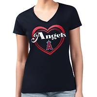 Women's G-III 4Her by Carl Banks  Navy Los Angeles Angels Super-Slim Fit Lightweight Double Heart V-Neck T-Shirt