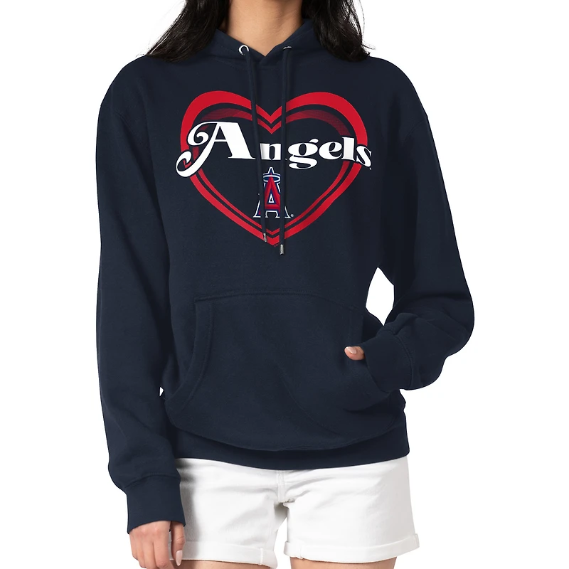 Women's G-III 4Her by Carl Banks Navy Los Angeles Angels Double Heart Fleece Pullover Hoodie