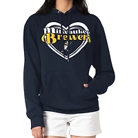 Women's G-III 4Her by Carl Banks Navy Milwaukee Brewers Double Heart Fleece Pullover Hoodie