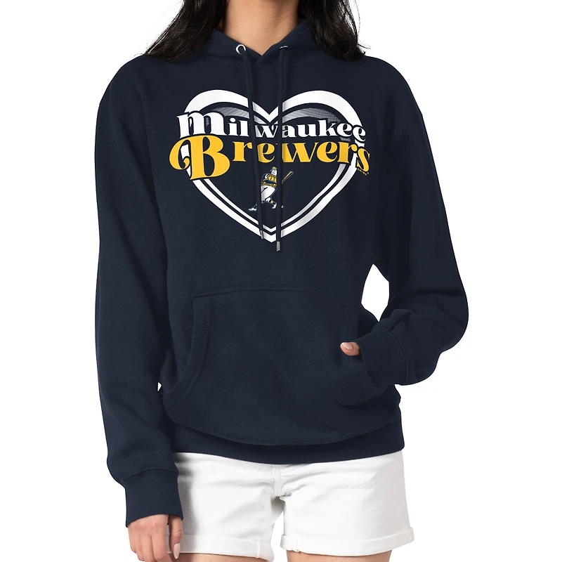 Women's G-III 4Her by Carl Banks Navy Milwaukee Brewers Double Heart Fleece Pullover Hoodie