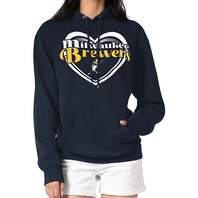 Women's G-III 4Her by Carl Banks Navy Milwaukee Brewers Double Heart Fleece Pullover Hoodie