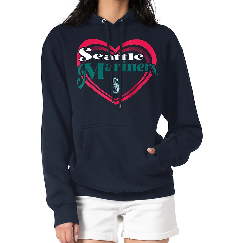 Women's G-III 4Her by Carl Banks Navy Seattle Mariners Double Heart Fleece Pullover Hoodie