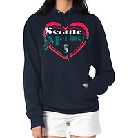 Women's G-III 4Her by Carl Banks Navy Seattle Mariners Double Heart Fleece Pullover Hoodie