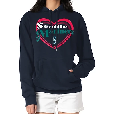 Women's G-III 4Her by Carl Banks Navy Seattle Mariners Double Heart Fleece Pullover Hoodie