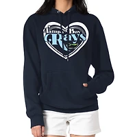 Women's G-III 4Her by Carl Banks Navy Tampa Bay Rays Double Heart Fleece Pullover Hoodie