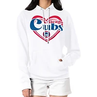 Women's G-III 4Her by Carl Banks White Chicago Cubs Double Heart Fleece Pullover Hoodie