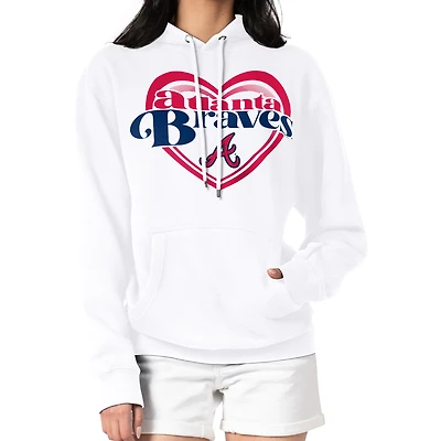 Women's G-III 4Her by Carl Banks White Atlanta Braves Double Heart Fleece Pullover Hoodie