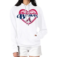 Women's G-III 4Her by Carl Banks White Atlanta Braves Double Heart Fleece Pullover Hoodie