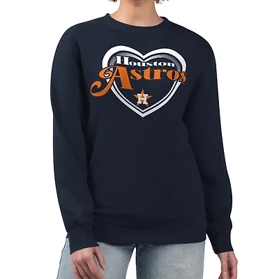 Women's G-III 4Her by Carl Banks Navy Houston Astros Double Heart Fleece Pullover Sweatshirt