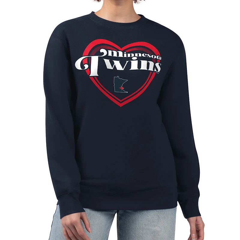 Women's G-III 4Her by Carl Banks Navy Minnesota Twins Double Heart Fleece Pullover Sweatshirt