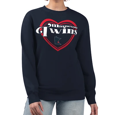 Women's G-III 4Her by Carl Banks Navy Minnesota Twins Double Heart Fleece Pullover Sweatshirt
