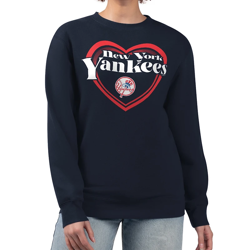 Women's G-III 4Her by Carl Banks Navy New York Yankees Double Heart Fleece Pullover Sweatshirt