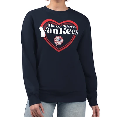 Women's G-III 4Her by Carl Banks Navy New York Yankees Double Heart Fleece Pullover Sweatshirt