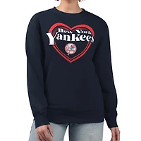 Women's G-III 4Her by Carl Banks Navy New York Yankees Double Heart Fleece Pullover Sweatshirt