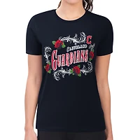 Women's G-III 4Her by Carl Banks  Navy Cleveland Guardians Super-Slim Fit Lightweight Retro Roses T-Shirt