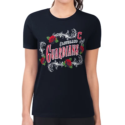 Women's G-III 4Her by Carl Banks  Navy Cleveland Guardians Super-Slim Fit Lightweight Retro Roses T-Shirt
