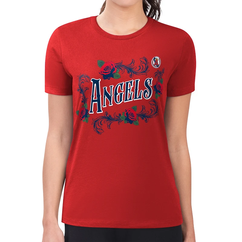 Women's G-III 4Her by Carl Banks Red Los Angeles Angels Super-Slim Fit Lightweight Retro Roses T-Shirt