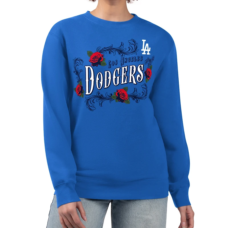 Women's G-III 4Her by Carl Banks Royal Los Angeles Dodgers Retro Roses Fleece Pullover Sweatshirt