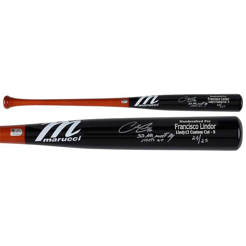 Francisco Lindor New York Mets Autographed Marucci Game Model Bat with "33 HR Most By Mets SS" Inscription