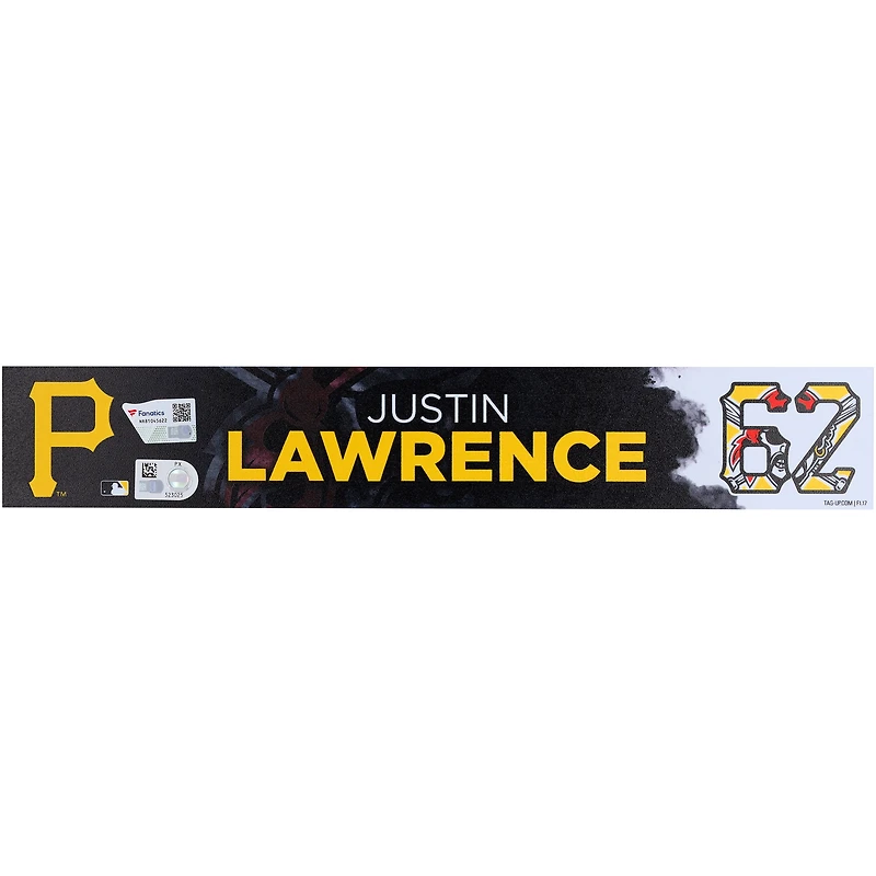 Justin Lawrence Pittsburgh Pirates Player-Issued #62 Nameplate from 2025 MLB Spring Training