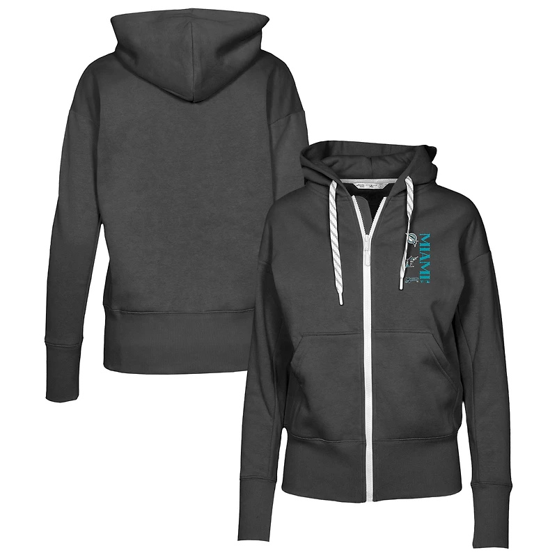 Women's Levelwear Black Florida Marlins Cooperstown Collection Gardinia Full-Zip Hoodie