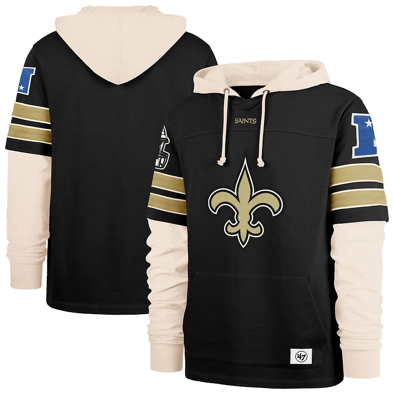 Men's '47  Black New Orleans Saints Split Zone Cornerback Duo Hoodie