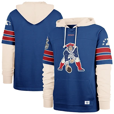 Men's '47  Blue New England Patriots Throwback Split Zone Cornerback Duo Hoodie