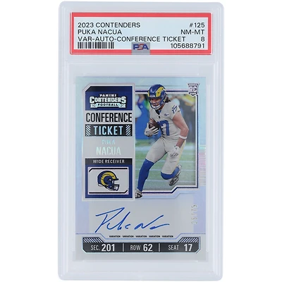 Puka Nacua Los Angeles Rams Autographed 2023 Panini Contenders Conference Ticket #125 #26/75 PSA Authenticated 8 Rookie Card