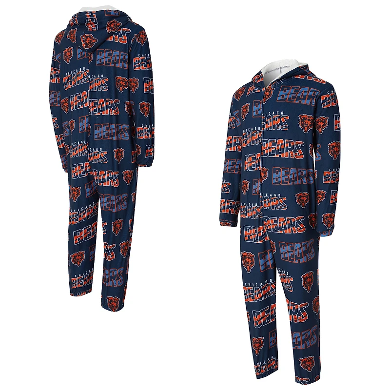 Men's Concepts Sport Navy Chicago Bears Shuffle All-Over-Print Microfleece Full-Zip Union Suit