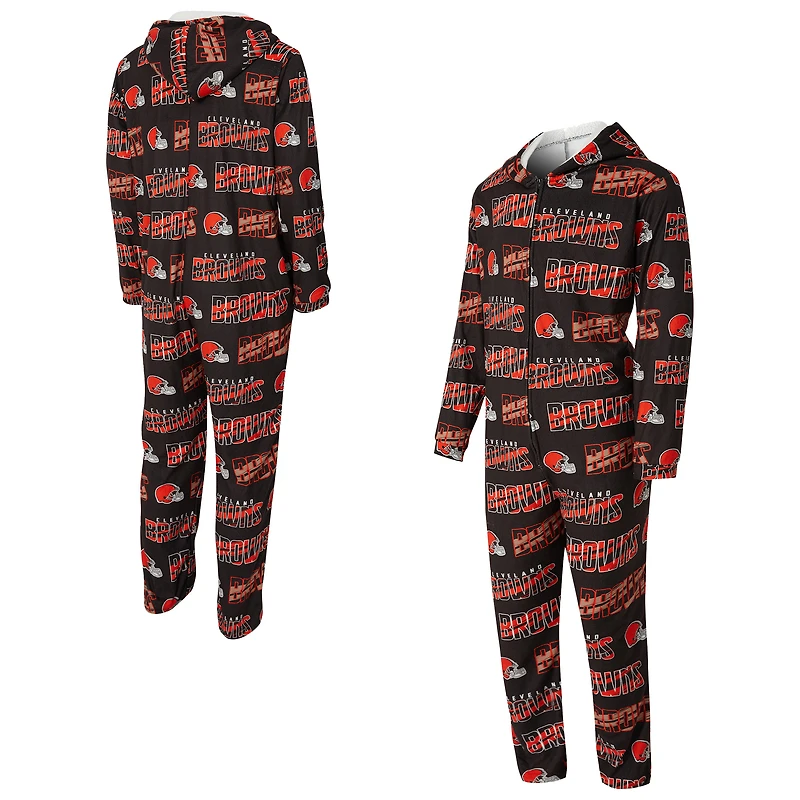 Men's Concepts Sport Brown Cleveland Browns Shuffle All-Over-Print Microfleece Full-Zip Union Suit